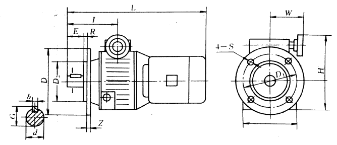 XB系列鋼球無級(jí)變速器規(guī)格型號(hào)的外形及安裝尺寸