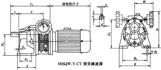 MBQW-Y-CT型變減速器主要尺寸Q/ZTB01-2001