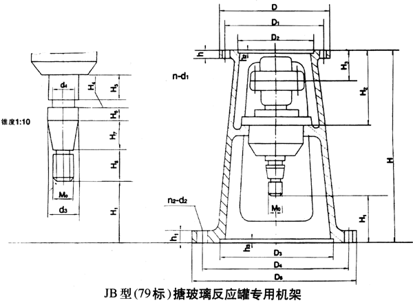 JB型(79標(biāo))搪玻璃反應(yīng)罐專用機(jī)架外形安裝尺寸
