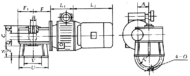 XB系列鋼球無級(jí)變速器配一級(jí)蝸輪減速器外形及安裝尺寸