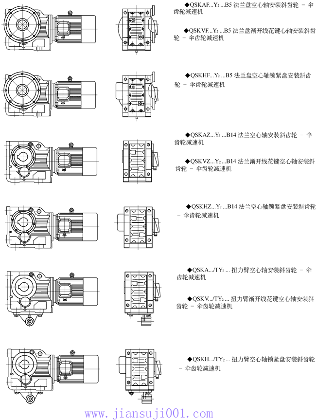 QSK系列斜齒輪—傘齒輪減速機(jī)結(jié)構(gòu)型式圖