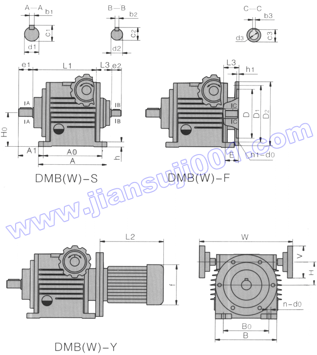 DMBW-臥式變速器外型及安裝尺寸