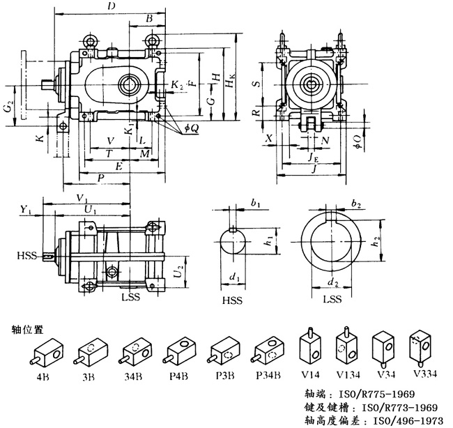 2TKC90M~400M型兩級(jí)錐齒輪—斜齒輪減速器外形尺寸