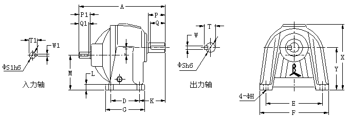 CHD型:臥式雙軸型齒輪減速機(jī)的外型尺寸圖