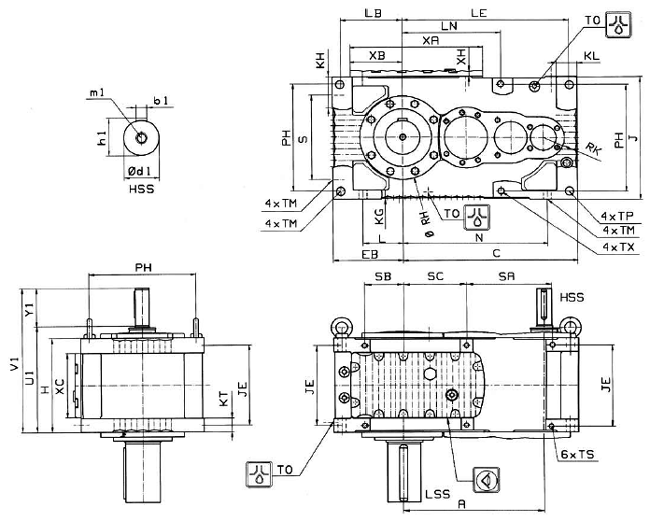 MC系列硬齒面中型齒輪減速機安裝尺寸(3級斜齒輪減速器垂直安裝)