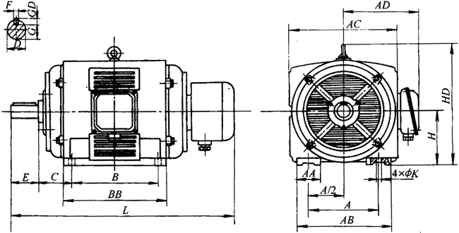 YR系列(IP23)三相異步電動(dòng)機(jī)外形及尺寸(H160~280mm)