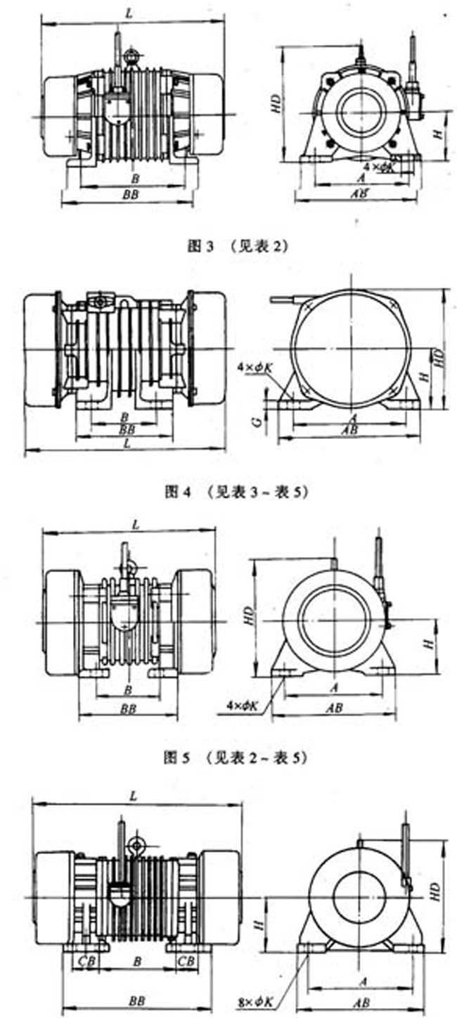 YZO系列振動(dòng)電動(dòng)機(jī)(1~140KN)外形尺寸